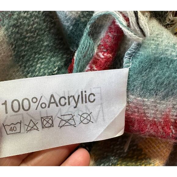 Funky Monkey 12" x 29" Infinity Scarf Yellow Gray Plaid Fringe - Picture 3 of 5